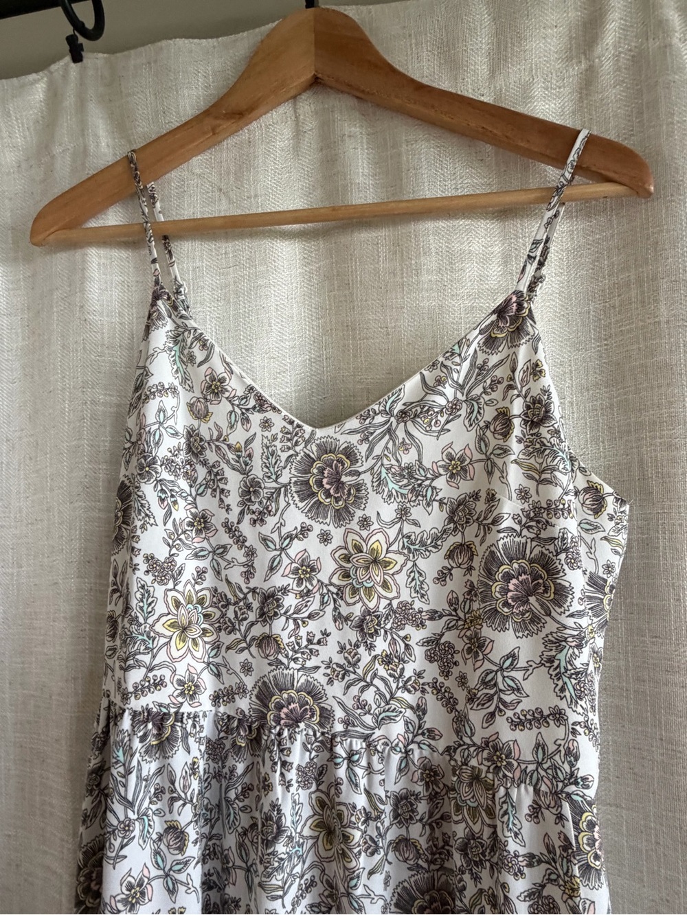 LOFT Cream Floral Spaghetti Strap Maxi Dress with Pink Hem Border - Picture 2 of 7